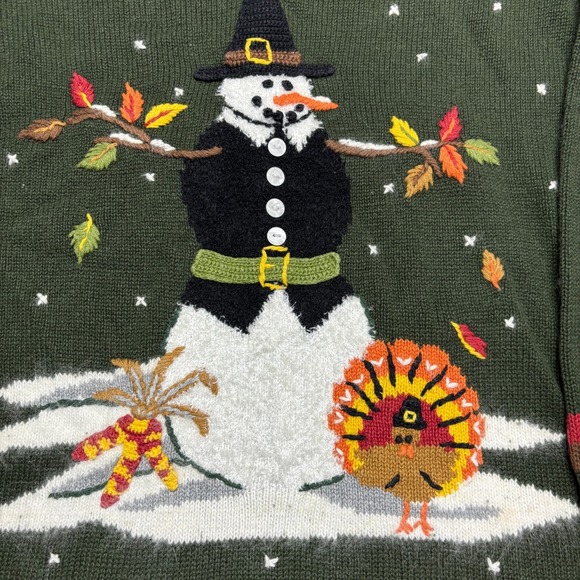 Vintage Quacker Factory Womens M Sweater Autumn Snowman Christmas Winter Holiday - Picture 2 of 8